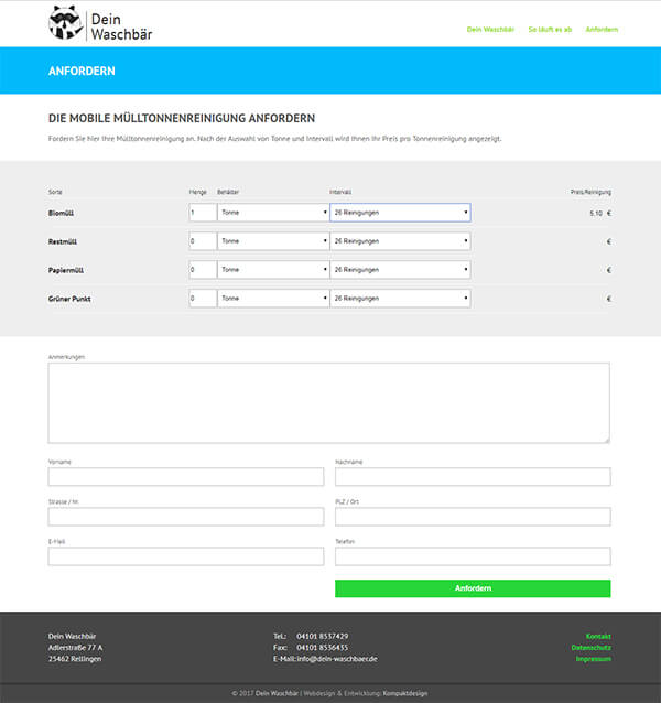 Online-Auftragsformular mit Preisberechnung Online-Auftragsformular mit Preisberechnung