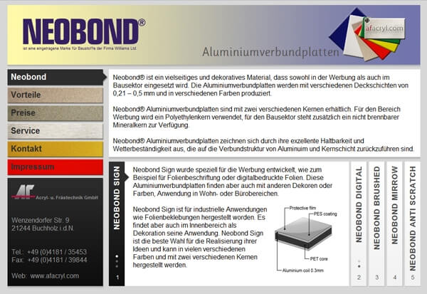 Website Neobond24 - Aluverbundplatten Werbetechnik Website Neobond24 - Aluverbundplatten Werbetechnik