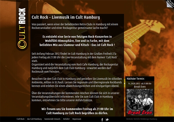 Webdesign für Veranstaltung CultRock in Hamburg - Basis WordPress Webdesign für Veranstaltung CultRock in Hamburg - Basis WordPress