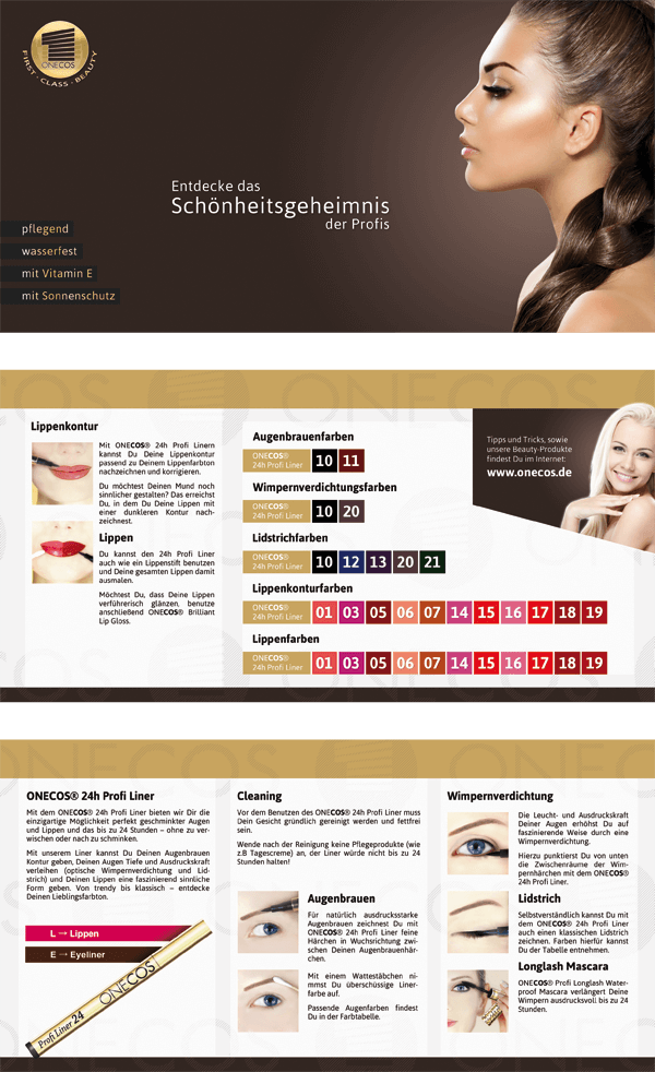 Faltflyer mit Kosmetik-Anwendungsinformationen Faltflyer mit Kosmetik-Anwendungsinformationen
