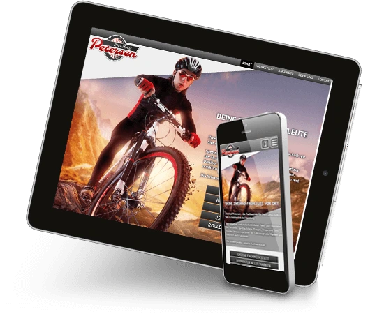 Werbewirksames Webdesign Tablet PC und Smartphone auf dem das werbewirksame Webdesign eines Fahrrad-Händlers zu sehen ist