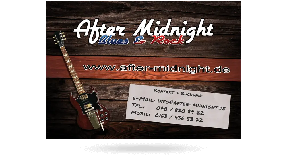 Flyer im Retro-Design - Holz-Hintergrund mit E-Gitarre und Rockband-Logo