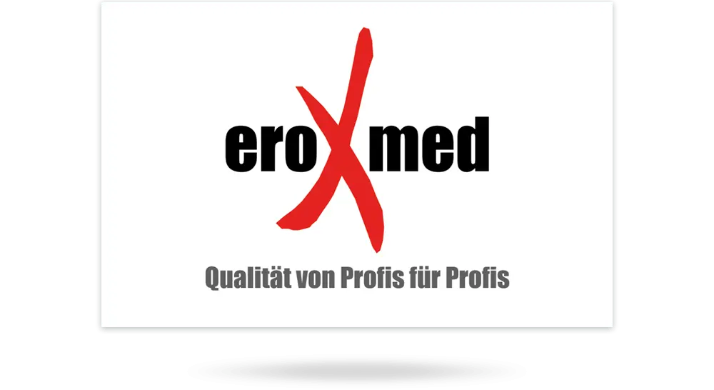 Weiße Visitenkarte mit Logo eine Medizinprodukte-Herstellers und Slogan