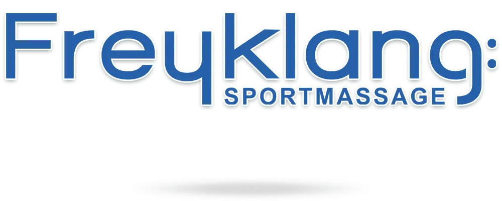 Blaues Logo mit Schriftzug Freyklang Sportmassage.