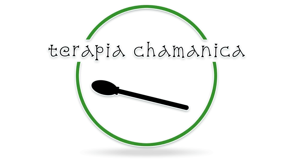 Schamanen-Logo - grüner Kreis als angedeutete Trommel mit schwarzem Trommelstock und Schriftzug 