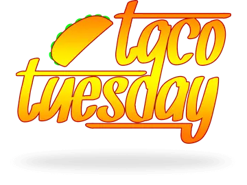 Logo mit Schriftzug Taco Tuesday und Taco-Piktogramm in linker Ecke.