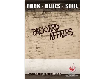 DIN A2 Plakat der Soulband "Backyard Affairs" mit heller Mauer im Hintergrund und Schriftzug als Graffiti.