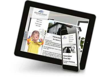 Tablet-PC, auf dem das Webdesign einer Malerfirma abgebildet ist.