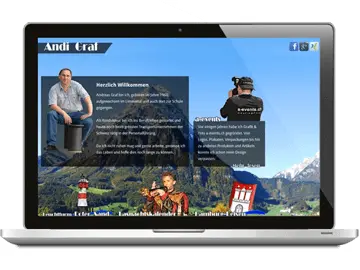 Webdesign einer privaten Homepage. Im Hintergrund die Berglandschaft von Glarus, im Vordergrund die Hobbys und Themen des Homepage-Betreibers.