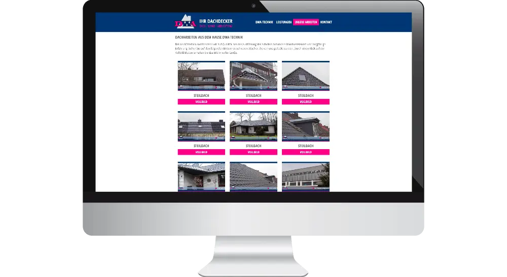 Bildschirm mit dem Webdesign des Portfolios der Firma DWA Technik GmbH