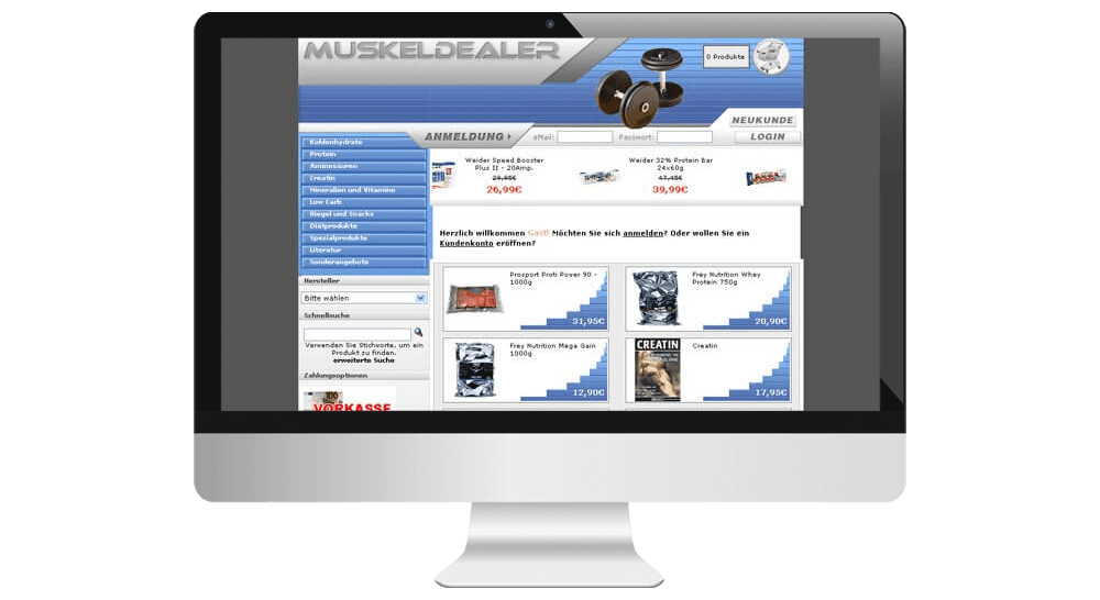 Website eines Onlineshops für Fitnessprodukte in einem Desktop-Bildschirm