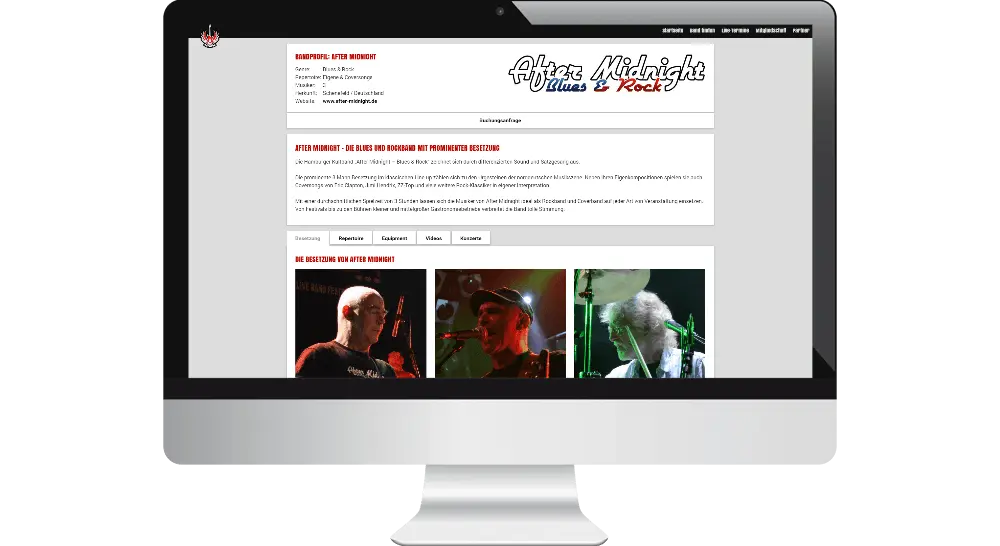 PC-Bildschirm auf dem ein Band-Profil der Musikagentur 