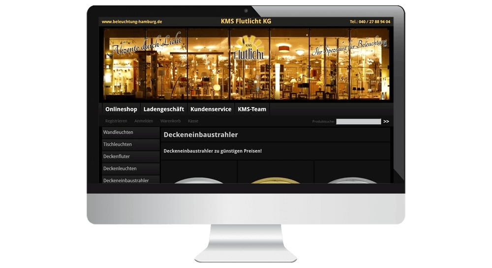Onlineshop mit individuellen Template - Leuchten-Fachhandel