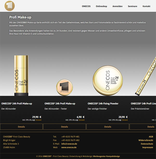 Shop-Seite des Kosmetik-Herstellers Shop-Seite des Kosmetik-Herstellers