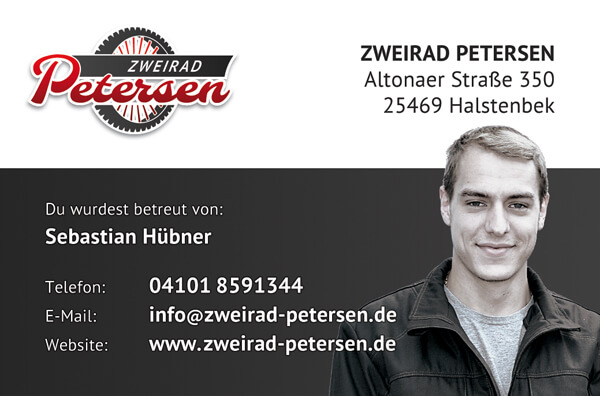 Visitenkarte mit Foto - Zweirad-Mechaniker Visitenkarte mit Foto - Zweirad-Mechaniker