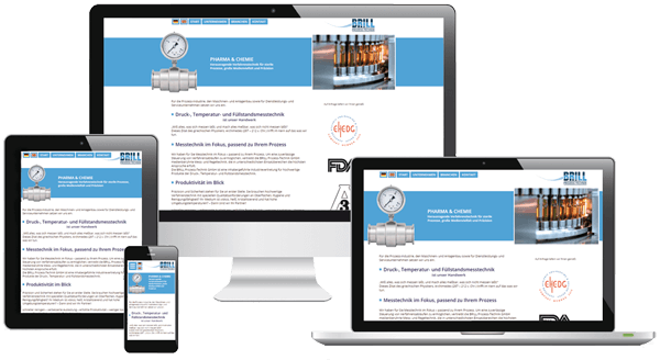 Darstellung des Responsive Webdesign der Industrievertretungs-Website Darstellung des Responsive Webdesign der Industrievertretungs-Website