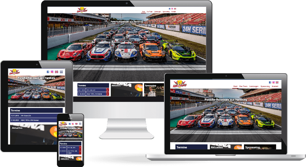 Startseite des Porsche-Rennteams als Responsive Webdesign