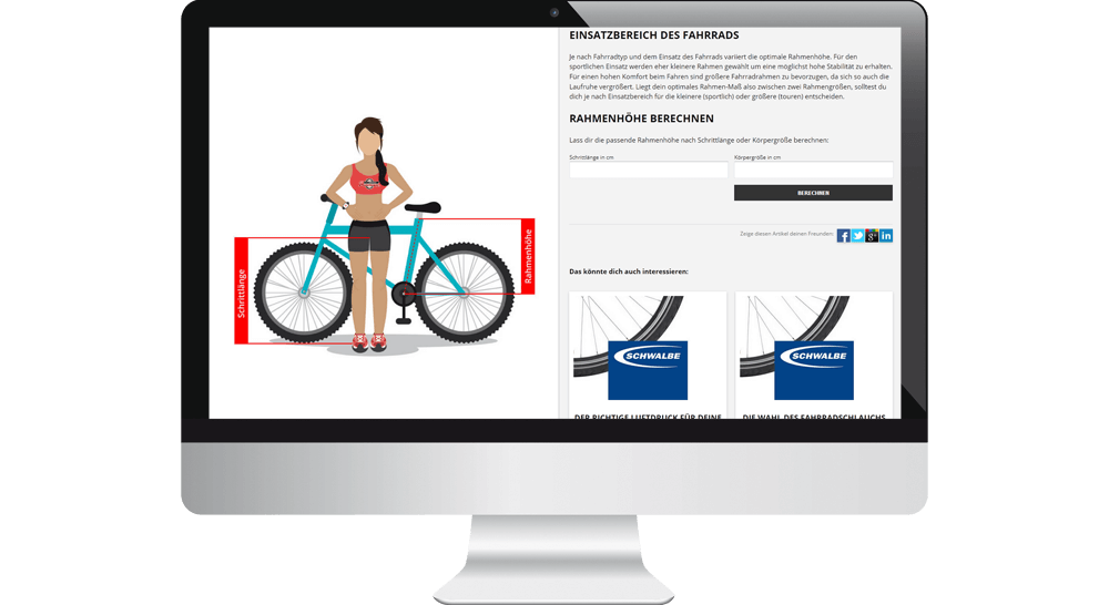 Rahmen-Rechner im Onlineshop der Zweirad- Website